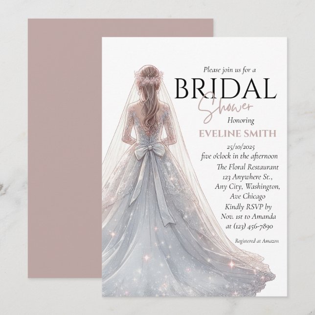 Invitación Boda de plata ducha de novia (Anverso / Reverso)