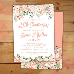 Invitación Boda de plata floral marfil rubor de melocotón 25