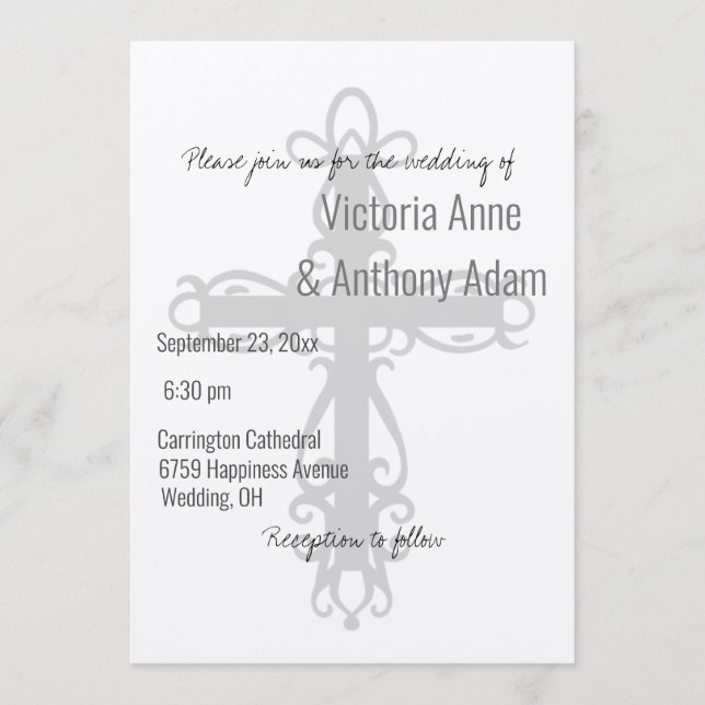 Invitación Boda de Plata Metálica Religiosa Cruzada Cristiana (Anverso)