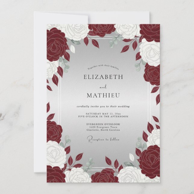 Invitación Boda de plata Peonía Carmesí (Anverso)