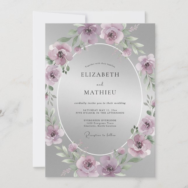 Invitación Boda de plata pulida malva (Anverso)