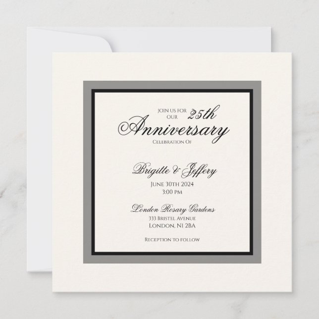 Invitación Boda de plata simple moderna blanca  (Anverso)