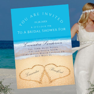 Invitación Boda de playa 2 corazones en la ducha de la novia