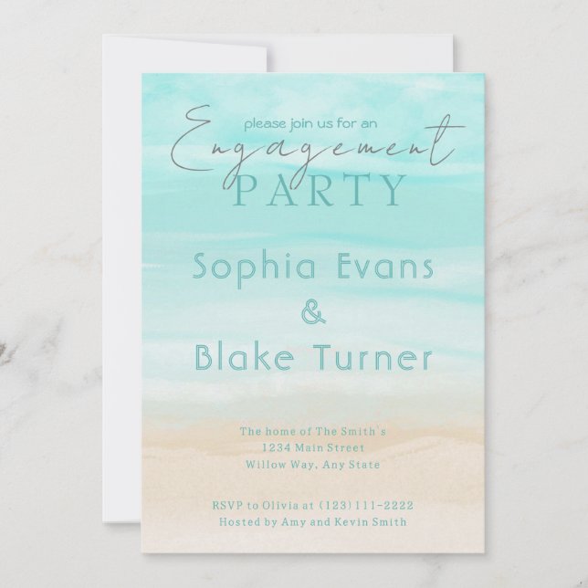 Invitación Boda de Playa Abstracta Moderna Fiesta de Compromi (Anverso)