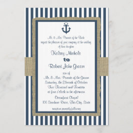 Invitación Boda de playa Anchor Navy Blue Stripes