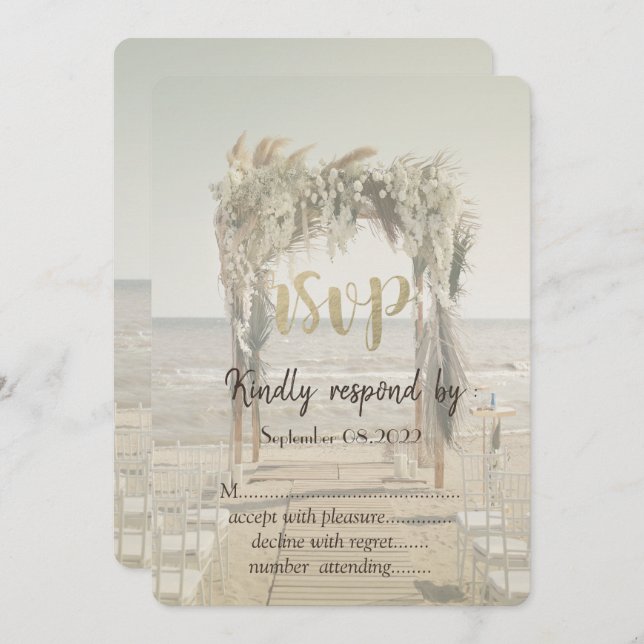Invitación Boda de Playa Arco Floral RSVP (Anverso / Reverso)