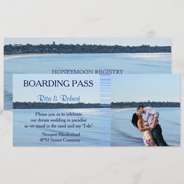 Invitación Boda de playa| Billete de embarque de parejas- (Anverso / Reverso)