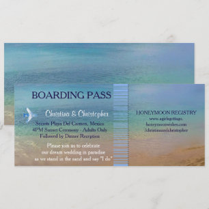 Invitación Boda de playa  Billete de embarque Destino