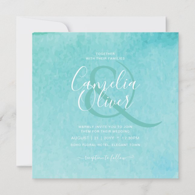 Invitación Boda de playa BLIZZARD BLUE Watercolor de presupue (Anverso)