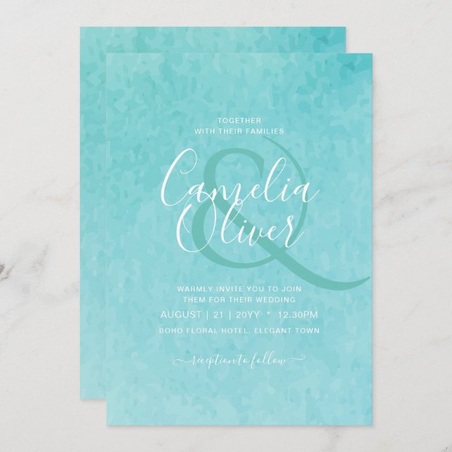 Invitación Boda de playa BLIZZARD BLUE Watercolor de presupue (Anverso / Reverso)