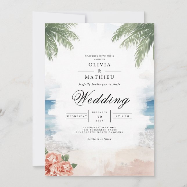 Invitación Boda de Playa Coastal Palm Breeze (Anverso)