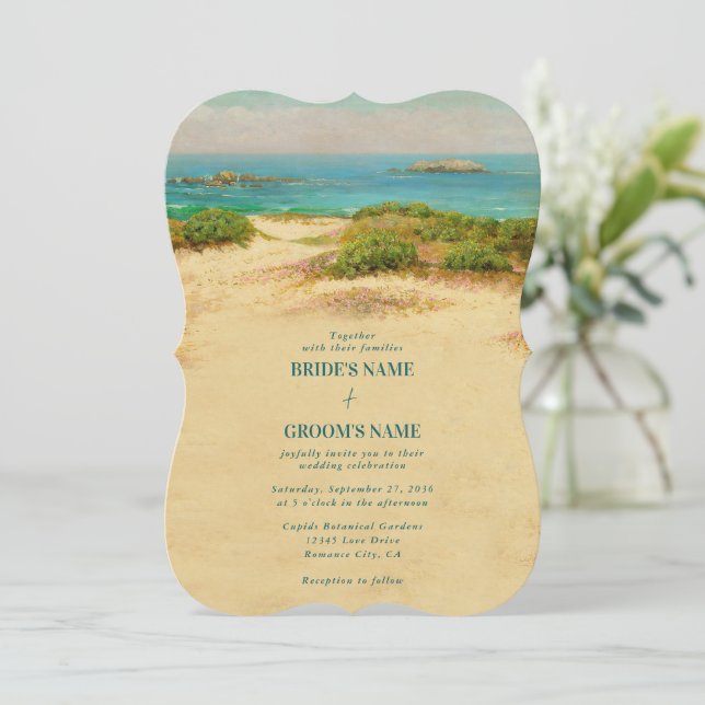 Invitación Boda de playa con acuarela costera (Anverso de pie)