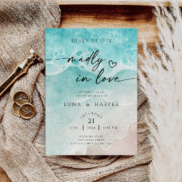 Invitación Boda de Playa con Acuarela de Marea Moderna del Oc