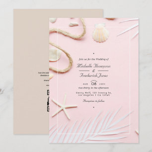 Invitación Boda de playa con código QR para RSVP en rosa rubo