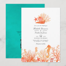 Boda de Playa con Código QR RSVP Turquesa y Coral