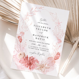 Invitación Boda de Playa con Conchas Costeras Rosadas
