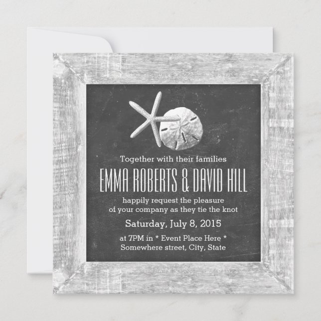 Invitación Boda de playa con marco rústico de madera (Anverso)