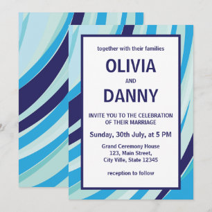 Invitación Boda de Playa con Raya Azul Abstracta Adorable