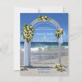 Invitación Boda de playa con Rosas de Floribunda blanca