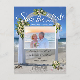 Invitación Boda de playa con rosas floribundos blancos