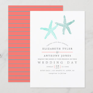 Invitación Boda de playa con tema turquesa y coral