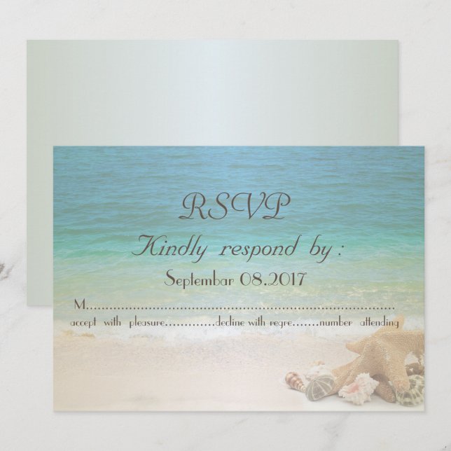 Invitación Boda de playa conchas RSVP (Anverso / Reverso)