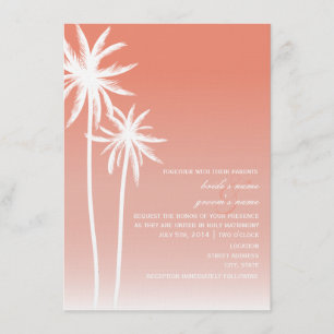 Invitación Boda de playa Coral Ombré Palm Trees