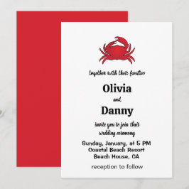 Invitación Boda de Playa Costera de Verano con Cangrejo Rojo