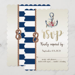 Invitación Boda de playa cuerda naval, rayada RSVP