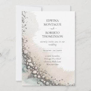 Invitación Boda de playa de acuarela de costa de guijarros de