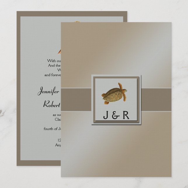 Invitación Boda de playa de animales de mar de época (Anverso / Reverso)