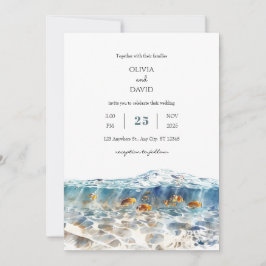Invitación Boda de playa de arena con peces tropicales