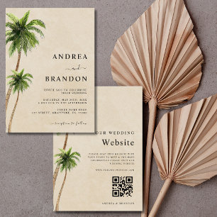 Invitación Boda de playa de arena tropical de palmeras todo e