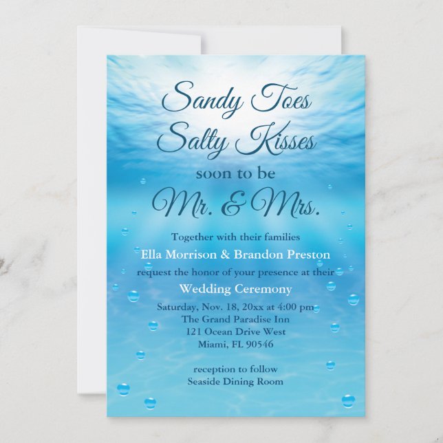 Invitación Boda de playa de besos salados en sandía submarina (Anverso)