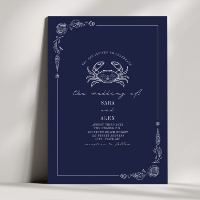 Invitación Boda de playa de cangrejo azul de la marina rusa d (Subido por el creador)
