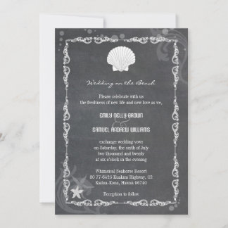 Invitación Boda de playa de Chalkboard moderna con caparazón 