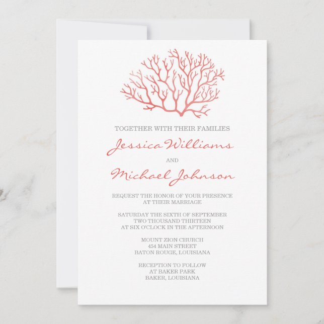 Invitación Boda de playa de Coral (Anverso)