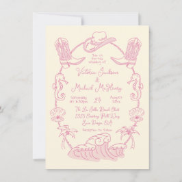 Invitación Boda de playa de Cowboy en la costa tropical dibuj