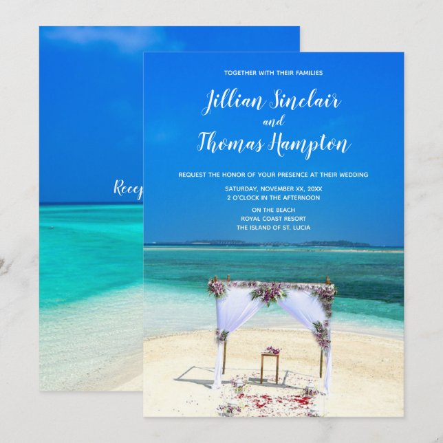 Invitación Boda de playa de destino: (Anverso / Reverso)