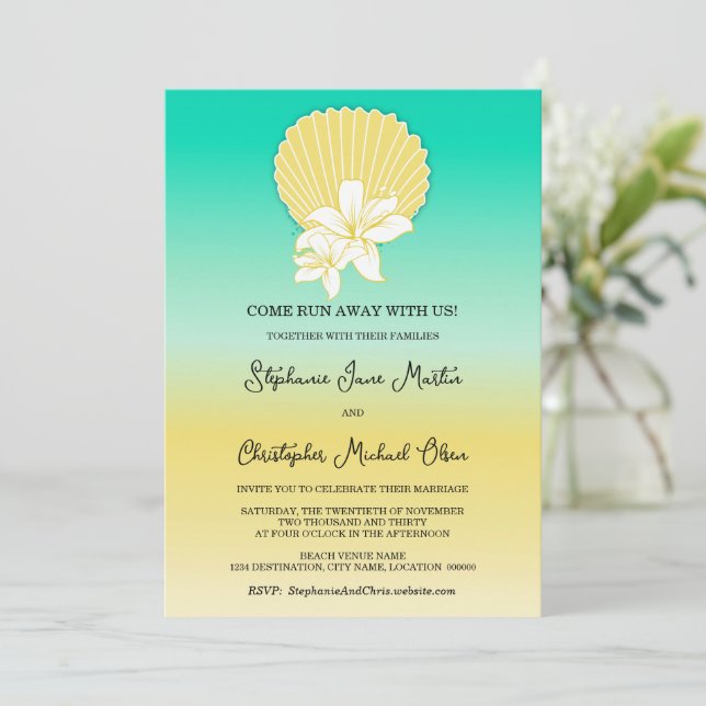 Invitación Boda de playa de destino (Anverso de pie)