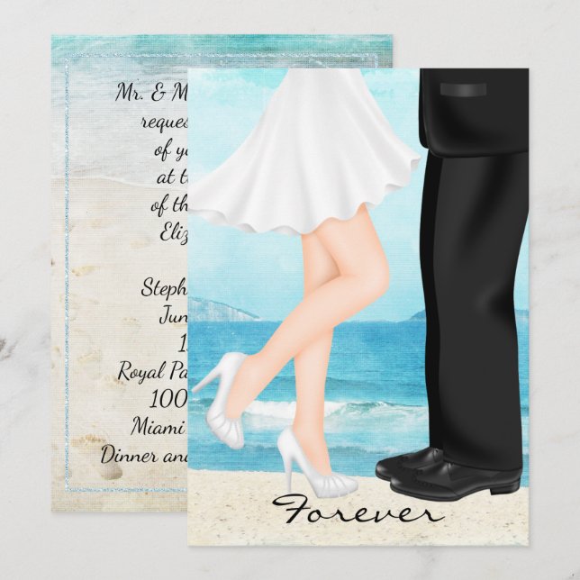 Invitación Boda de playa de destino con novia y novio (Anverso / Reverso)