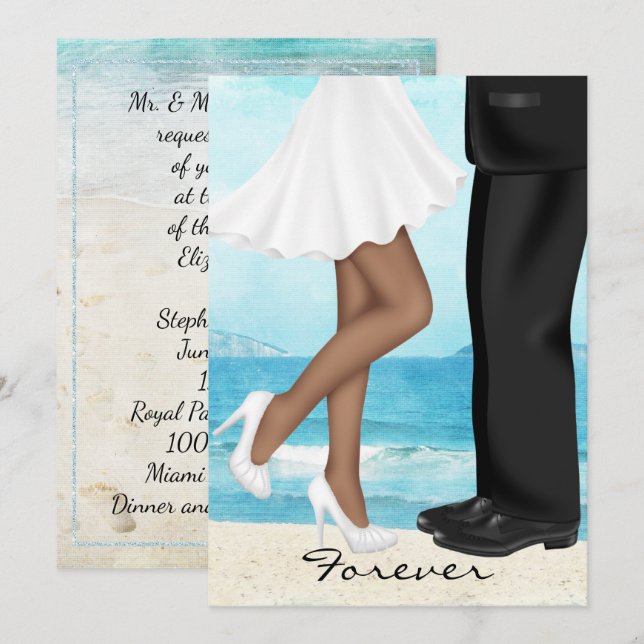 Invitación Boda de playa de destino con novia y novio (Anverso / Reverso)