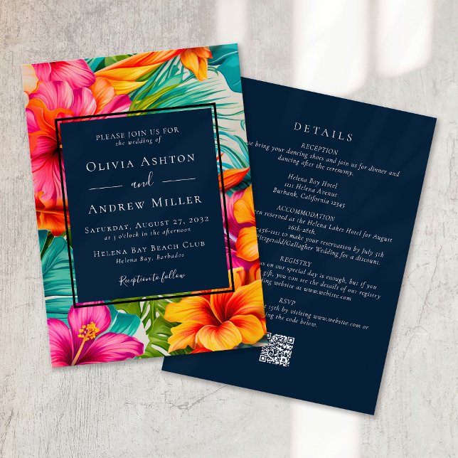 Invitación Boda de Playa de Destino de Código QR Floral Tropi (Subido por el creador)