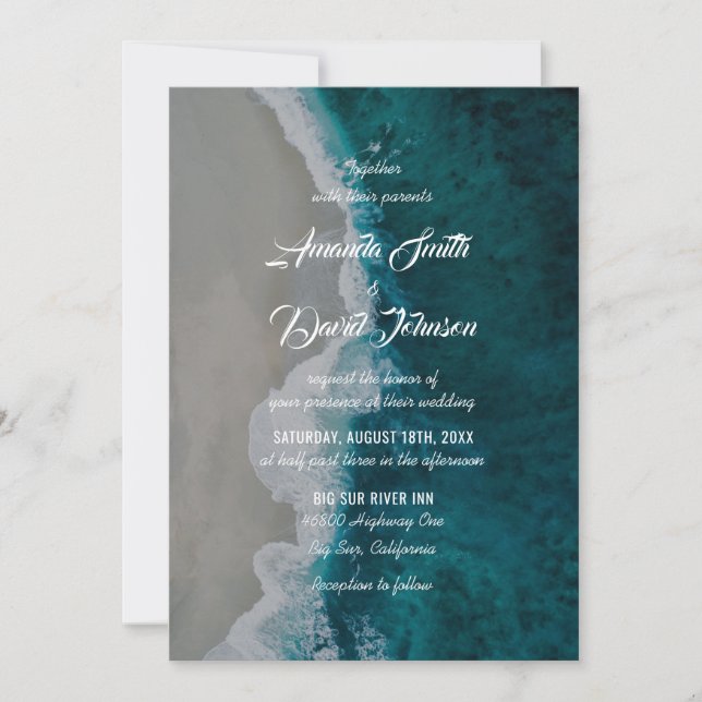 Invitación Boda de Playa de Destino de la Costa del Mar verde (Anverso)