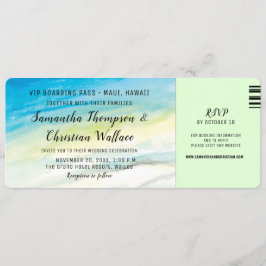 Invitación Boda de playa de destino de pases de embarque