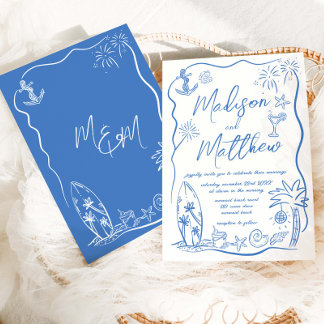Invitación Boda de playa de Doodles de Ilustraciones dibujado