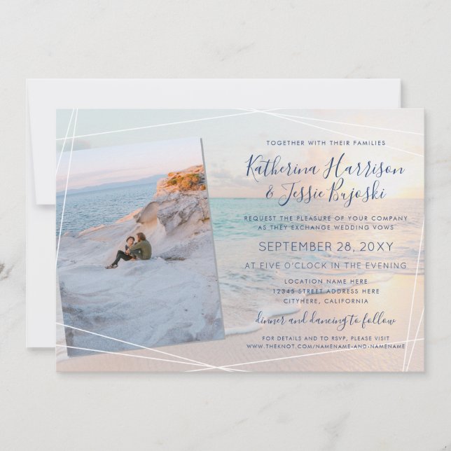 Invitación Boda de playa de fotos de compromiso (Anverso)
