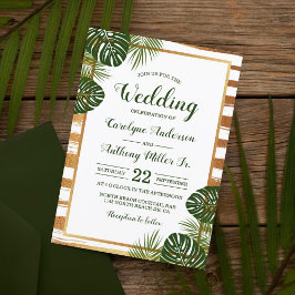 Invitación Boda de playa de hojas de palmera verde y Relieve 