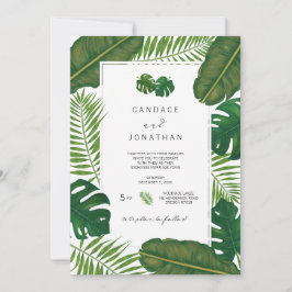 Invitación Boda de playa de hojas tropicales pintadas