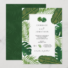 Invitación Boda de playa de hojas tropicales pintadas